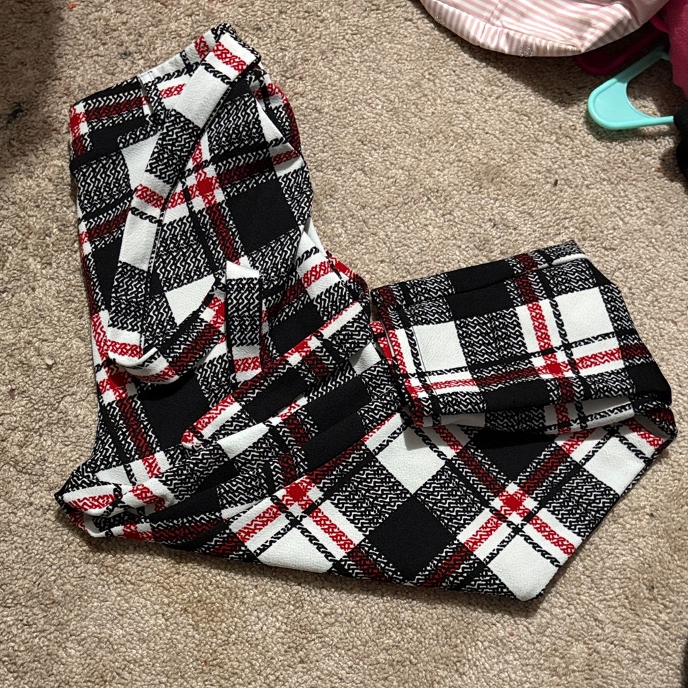 SHEIN Black and White Plaid Pants with Red Accents